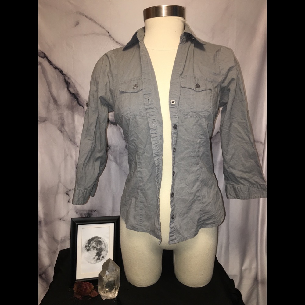 Grey Cotton Button Down Shirt